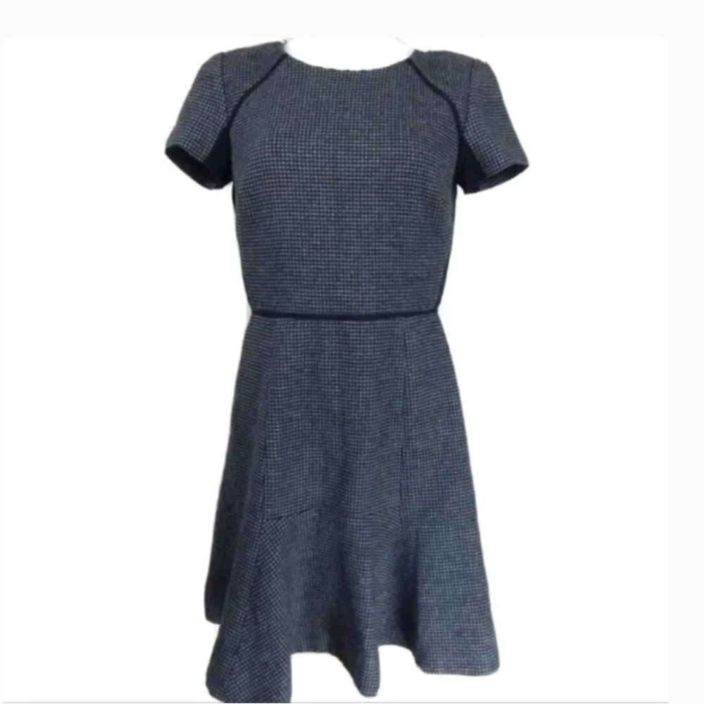 J Crew Women's Black and Gray Checkered Flutter A-Line Dress Ponte Wool Blend - Picture 4 of 4